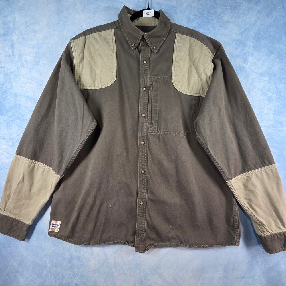 American Worker Men XL Shooting Shirt Quilted Shoulder Canvas Hunting Olive Khak